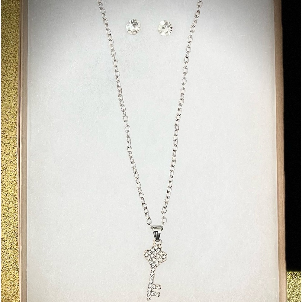 KEY RHINESTONES NECKLACE AND EARRINGS SET